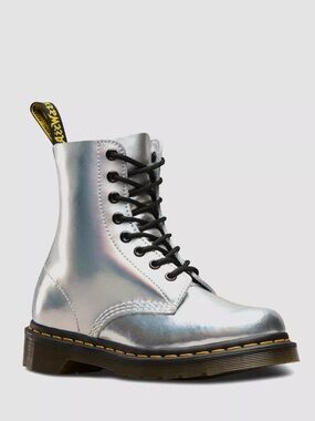 Dr. Martens 1460 Pascal Silver Metallic Lace-Up Combat Boots, Women’s, 7